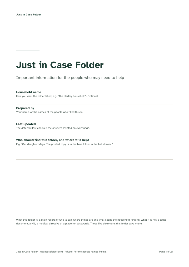 Printable folder page: cover