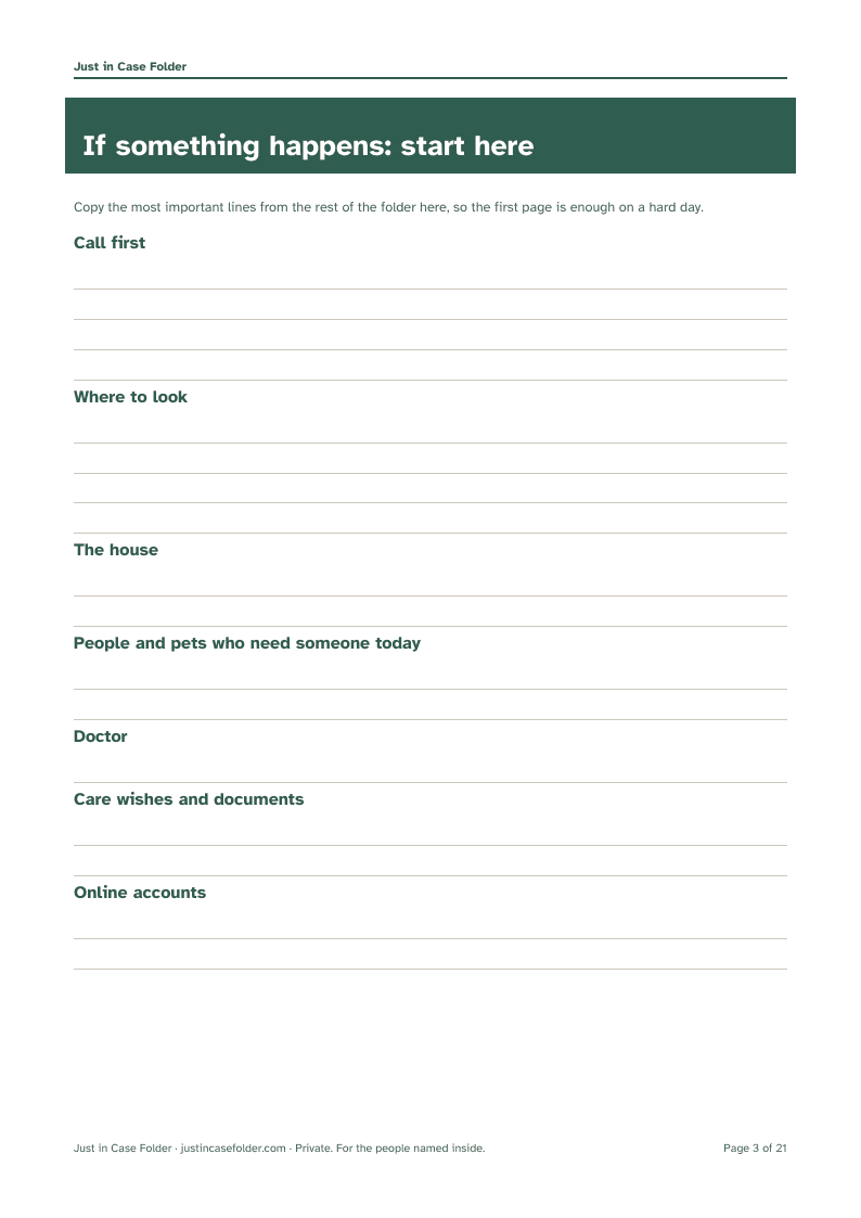 Printable folder page: emergency